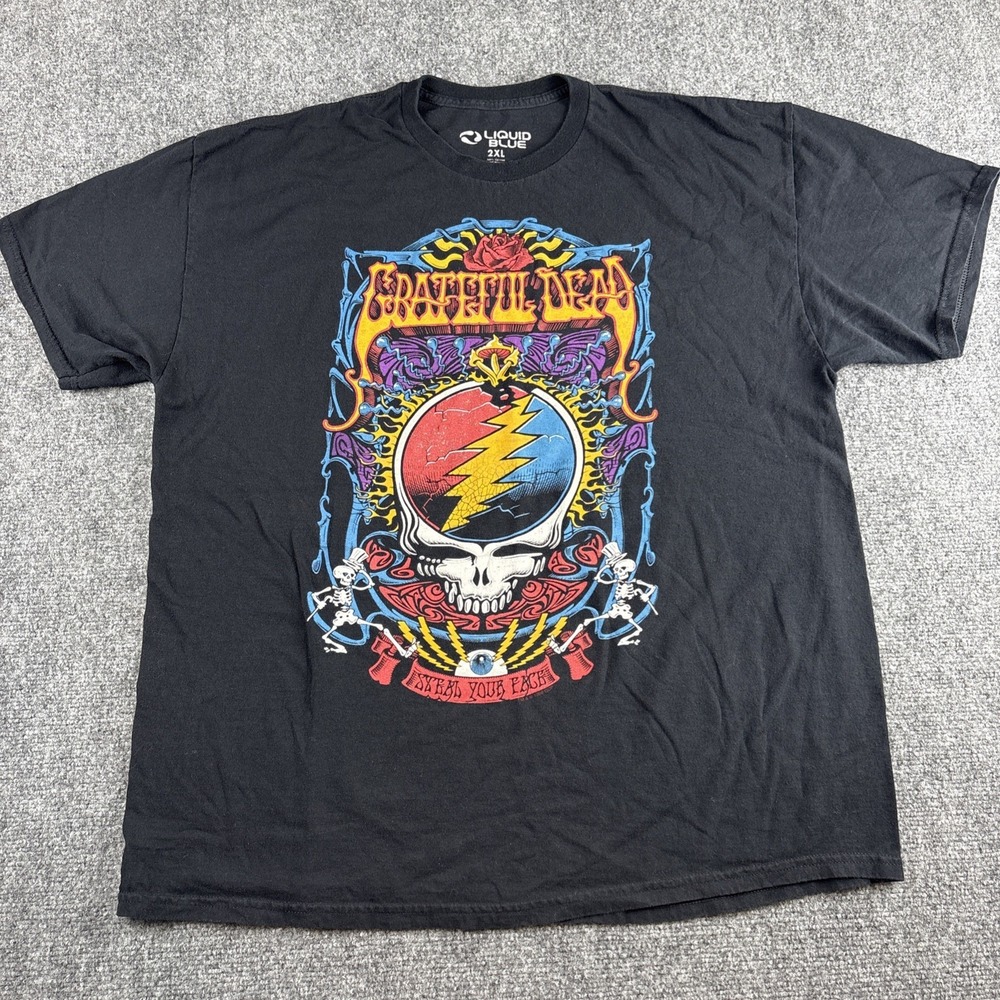 Liquid Blue Grateful Dead Steal Your Face Shirt Men's 2XL Black 1999 GDP Art